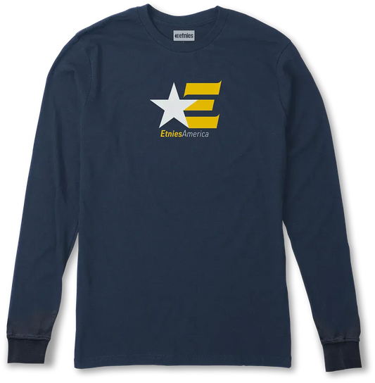 America Navy White Yellow Long Sleeve Tee | etnies Official L/S Basic T-Shirt Etnies Skate Original Sustainability Gear