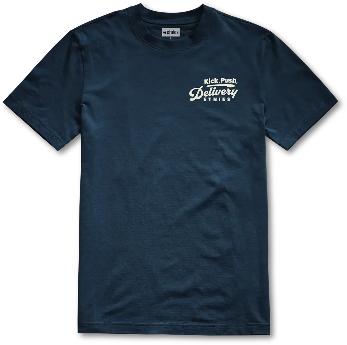 Kick Push Navy Tan Short Sleeve Skate Tee | etnies Official S/S Basic T-Shirt Etnies Skate Original Sustainability Gear