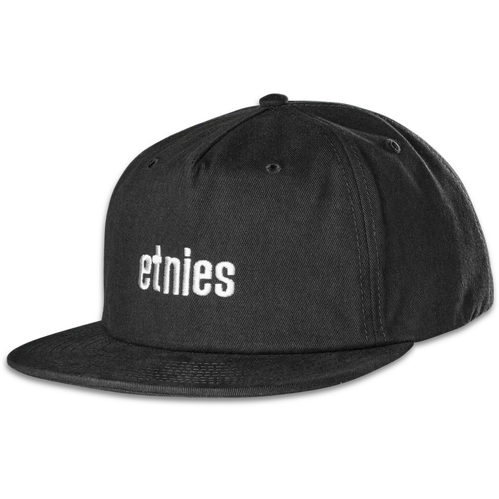 Black Logo Embroidered Snapback Hat | etnies Official US etnies BLACK / OS Skate Original Sustainability Gear 4140001523.001.OS.1ST 886608344636