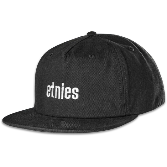 Black Logo Embroidered Snapback Hat | etnies Official US etnies BLACK / OS Skate Original Sustainability Gear 4140001523.001.OS.1ST 886608344636
